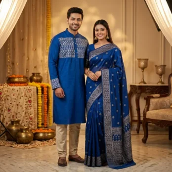 প্রিমিয়াম জাপানি সিল্ক শাড়ি ও ধুপিয়ান সিল্ক পাঞ্জাবি কাপল সেট