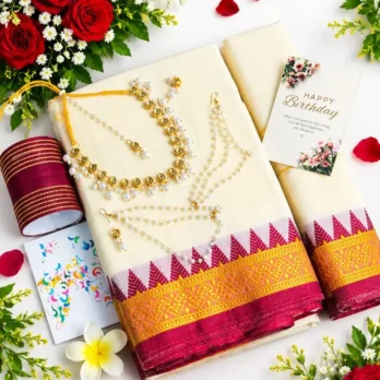 সাদা হাফ-সিল্ক শাড়ি ও জুয়েলারি সারপ্রাইজ গিফট কম্বো